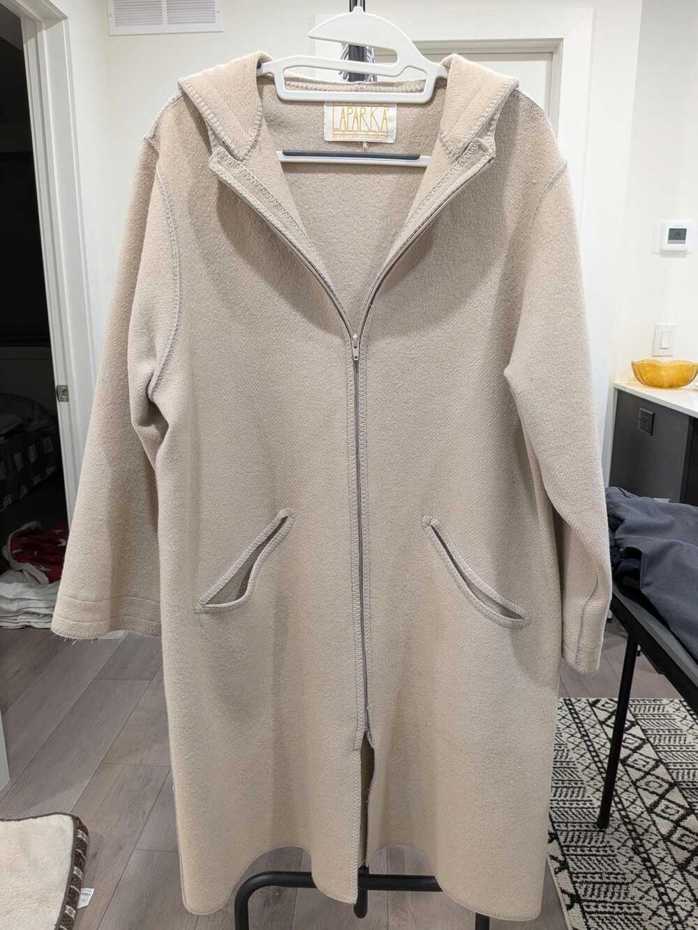 Vintage Laparka Hooded Zip Coat by Linda Lundström – Minimalist Beige Canadian D